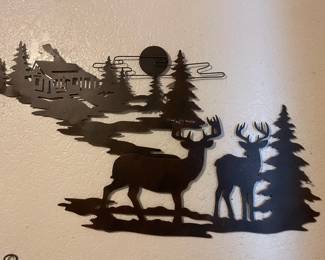 Woodland Cabin Deer Metal Wall Art 