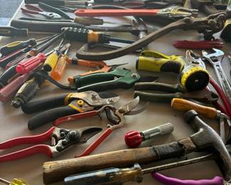 Assortment of Hand Tools - Screwdriver, Wrenches, Hammers, Pliers, Tin Snips