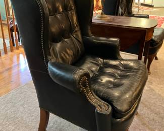Classic Leather w/nailhead trim leather wing chairs-$400 ea
