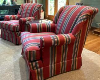 Pair Sherrill striped club chairs-$500 pr