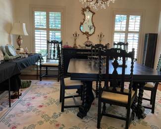 Antique Barley Twist dining table w/3 leaves & 6 Chairs-$750