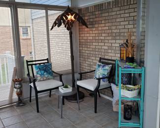 palm tree sold , rolling rack sold , little frog bird feeder sold 