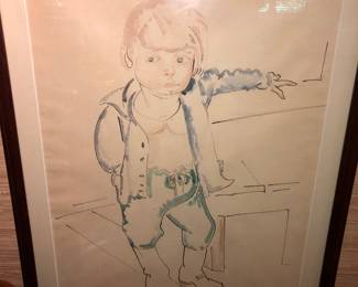 William Sommer Watercolor Boy in Blue Waistcoat 1926