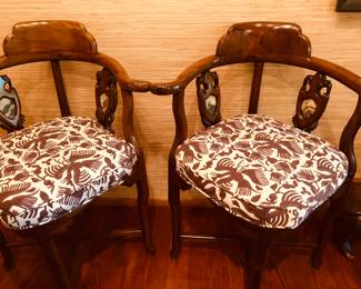 Pair of antique Chinese rosewood corner chairs with marble inserts 