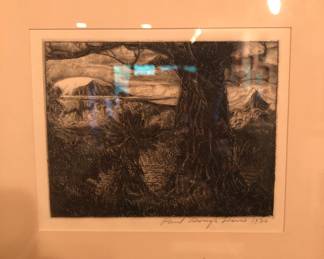 Paul B Travis etching (Mount) Kilimanjaro at sunset
