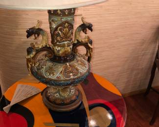 Interesting antique majolica lamp