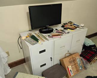 File cabinets, Samsung monitor, painting supplies & more