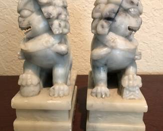 Carved Soapstone Foo Dog Book Ends