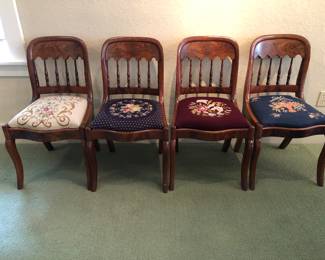 4 Antique Chairs with Needlepoint Cushions.