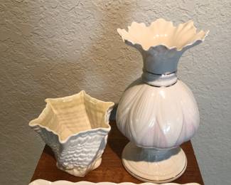Belleek (Limpet Swirl Vase,  Lotus Blossom Vase, Shamrock Mint tray)