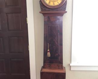 Antique Drumhead Longcase Clock. H:81in | Width at Base: 18.1/4in | Drumhead Frame: 17in diameter 