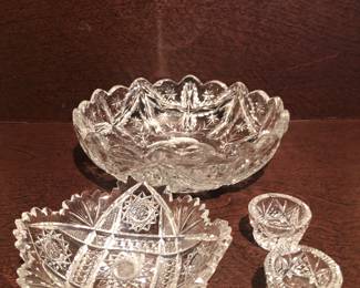 EAPG Brilliant Cut Bowls and 2 Salt Cellars