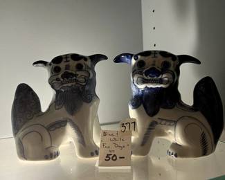 #377 Set of Blue & White Foo Dogs - 5" Tall $50.00