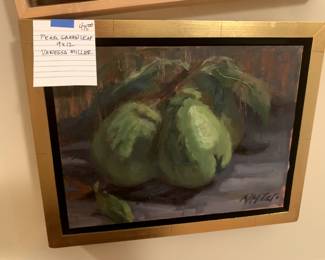 #406 Green pear with leaf by Vanessa Miller original oil 9x12 was $475 NOW $356.00