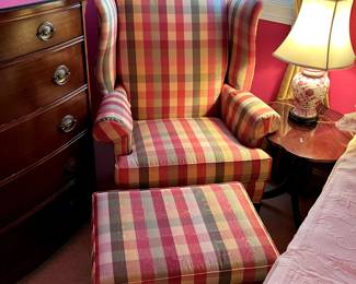 #246 CR Laine Plaid Wingback Chair w/ottoman $100.00