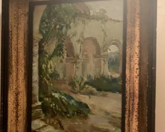 #400 courtyard original oil painting unknown artist 16x20 was $375 NOW $282.00