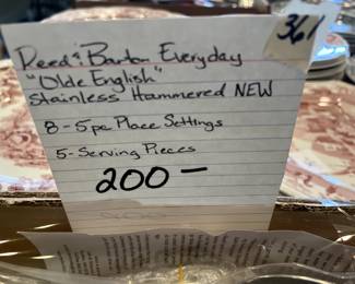 #361 Reed And Barton "Everyday Old English Stainless" Hammered New 8 5pc place setting & 5 serving pieces $200.00
#362 Reed And Barton "Everyday Old English Stainless" Hammered New 8 5pc place setting & 5 serving pieces $200.00