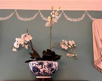 #20 Orchids in large Blue Vase w/wood Stand $75.00