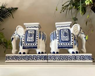 #57 Fab Ceramic Elephant Vintage Oriental Plant Stand - 7" Tall set of 2 $75.00