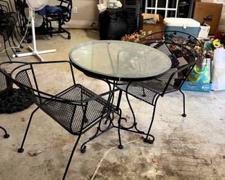 #109 Wrought Iron Glass Table w/glass Top w/2 Chairs - 29x29 $75.00