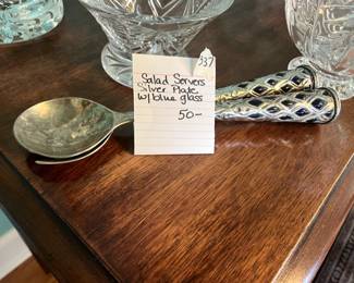 #337 Salad Serving Cobalt Silverplate $50.00