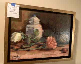 #401 Tea Jar and Roses by Vanessa Miller Original oil 12x16 was 575.00 NOW $430.00