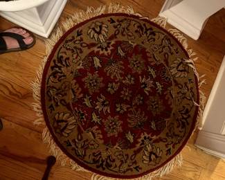 #385 Hand-knotted Red/Gold Wool Rug - 35" Round $100.00