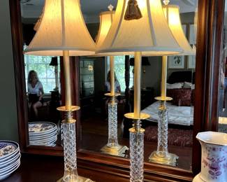 #240 Set of 2 Brass & Glass Base Tall Buffet Lamps - 33" Tall $75.00