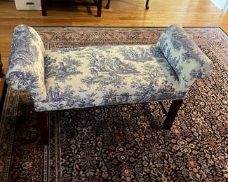 #155 blue damisk bed stool 44 w $75.00