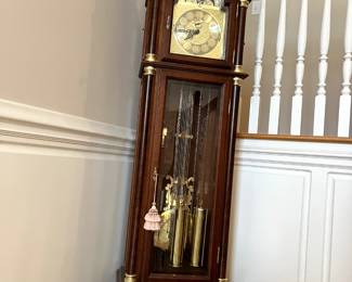 #227 Stairs Doled Grandfather Clock w/pendulum w/inlay wood and Glass Beveled Front Door - 18x11x70 $350.00