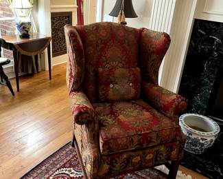 #47 wingback button back chair with straight legs in a red gold pattern $125.00
#48 wingback button back chair with straight legs in a red gold pattern $125.00