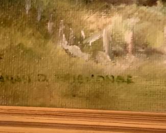 #396 art condo Log cabin original oil painting signed in a gold frame 11x14 was 575.00 NOW $432.00