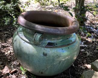 #100 Teal Glazed Tall Flower pot w/3 handles - 19x18Concrete $75.00