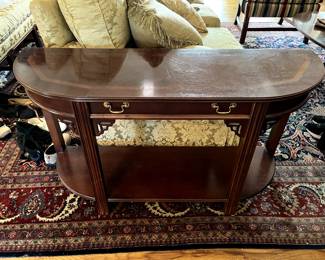 #36 Lane Half-moon inlay Entry Table w/1 drawer & bottom shelf - 48x15x27 $175.00