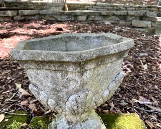 #101 Concrete Pedestal Urn w/leaves - 12x13 $30.00