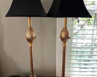 #241 Set of 2 Metal Buffet Lamps w/pineapples on Them - 33" tall $60.00