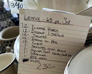#340 Lenox 65 pc - Solotaire - 12 place Settings $230.00