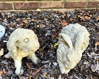 #89 Concrete Bunny And concrete Dog - approx 7" Tall each - sold as a pair $30.00