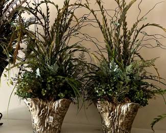 #55 Ceramic Silver/Gold Vase w/ floral arrangement - pair of 2 $60.00