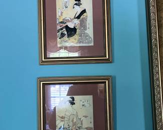 #140 Set of 2 Asian Prints in Gold Frames - Size of Frame - 10x12 $30.00