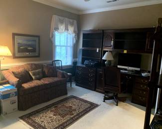 #260 Hooker Cabinet w/2 Filing Drawers (standard or legal) w/hutch top - 32x24x29-78 Upstairs you move down $150.00
#261 Hooker Desk w/Side Door w/Side Electrical hookups w/4 drawers and drop-front center & Top Hutch 64x24x30-78 - You Move downstairs $175.00
#262 Maroon Leather Office Chair w/nail head Trim (not adjustable) $100.00
#264 Temple Red/Navy Loveseat (upstairs, you move) Hide-a-bed - 55" Long $75.00
#264 Temple Red/Navy Loveseat (upstairs, you move) Hide-a-bed - 55" Long $75.00
#264 Temple Red/Navy Loveseat (upstairs, you move) Hide-a-bed - 55" Long $75.00