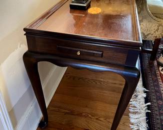#34 mahogany inlaid Table w/pull out Trays w/q/a legs - 28.5x30x26 $175.00