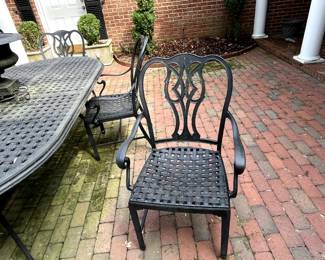 #71 Summer Classics Double Lattice Cast aluminumDining Table w/6 Arm Chairs w/Long - 84x42 x29 w/umbrella Hole and 6 Cast Aluminum Chairs $1,500.00