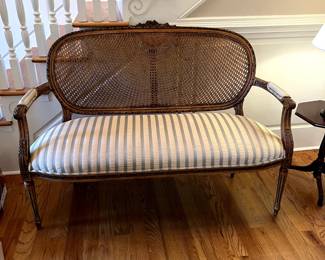 #29 Entry Sofa w/Wicker Back and Carved Arms & Legs - 55"L - Heavy - finished nice incl. bottom $500.00