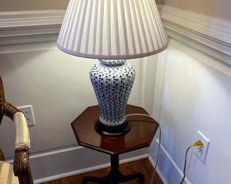 #31 Bombay Round Side Table - 16x20 $45.00
#32 Blue & White Ginger Jar Lamp - 29" Tall $75.00 - sold