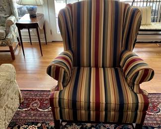 #46 Lexington wing back chair red green blue strip $100.00