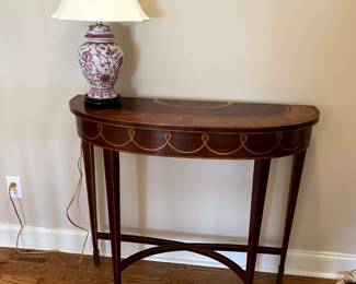 #228 Maitland Smith Inlay Wood Design on top and Sides half-moon shaped Entry Table - 40x14x36 $275.00