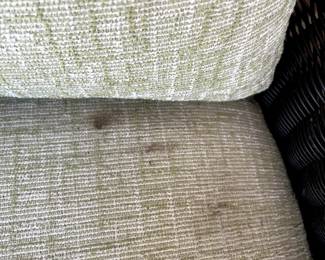 #65 Summer Classics Dark Wicker Sofa w/cushions - 59" Long (some need cleaning) and oval Summer Classics Coffee Table w/glass Protect - 41x23x17 $800.00