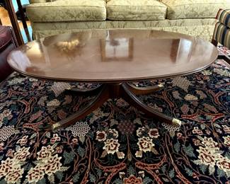 #51 Pedestal Oval Coffee Table w/pedestal legs w/brass feet (as is watermarks?) - 46x30x17 $75.00