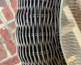 #65 Summer Classics Dark Wicker Sofa w/cushions - 59" Long (some need cleaning) and oval Summer Classics Coffee Table w/glass Protect - 41x23x17 $800.00